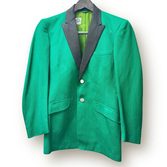 Vintage Green Lurex Lamé 36s 1960s Mens Tuxedo Dinner Jacket Uniforms by Ostwald - Picture 1 of 16